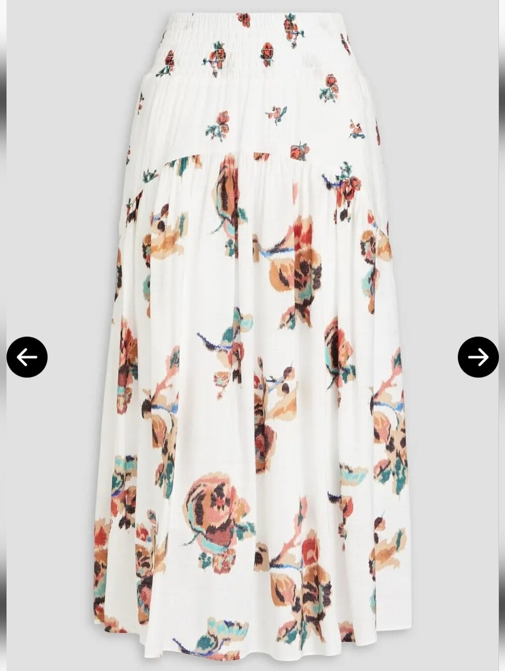 New..Vince Shirred Floral Print Gauze Midi Skirt.